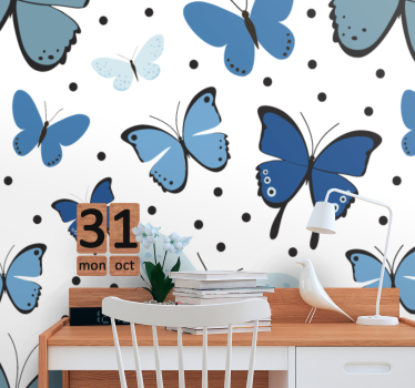 Mural de pared infantil patrón de mariposas azules - TenVinilo