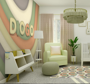 Mural de pared infantil rayas curvas con nombre - TenVinilo