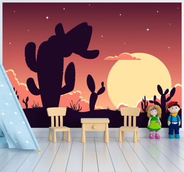 Mural de pared infantil silueta de cactus al atardecer - TenVinilo