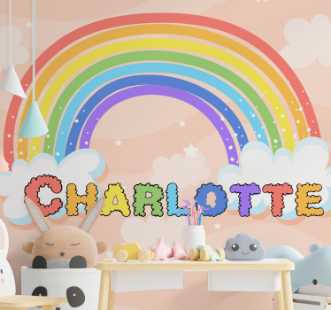 Mural de pared infantil tema arcoíris personalizado - TenVinilo