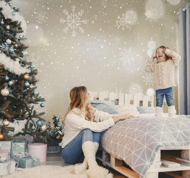 Mural de pared navidad atmósfera de copos de nieve beige - TenVinilo