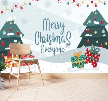 Mural de pared navidad Árbol de navidad y regalos - TenVinilo
