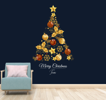 Mural de pared navidad árbol de oro - TenVinilo