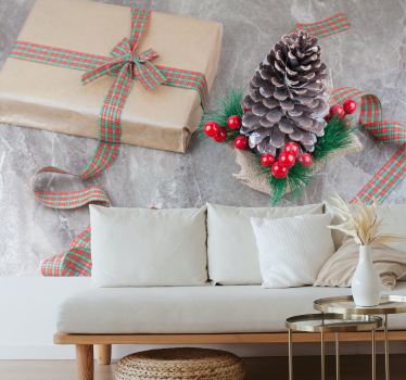 Mural de pared navidad arreglo festivo de piñas - TenVinilo