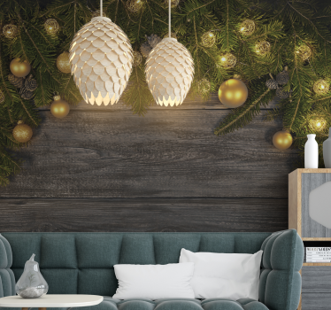 Mural de pared navidad elegancia navideña dorada - TenVinilo