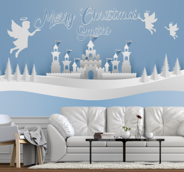 Mural de pared navidad escena angelical de invierno - TenVinilo