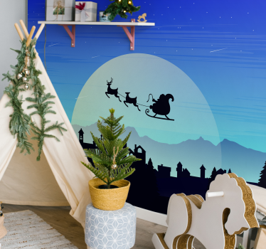 Mural de pared navidad escena del trineo de papá noel - TenVinilo