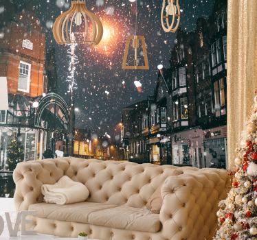 Mural de pared navidad escena festiva de invierno - TenVinilo
