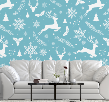 Mural de pared navidad escena festiva de renos - TenVinilo