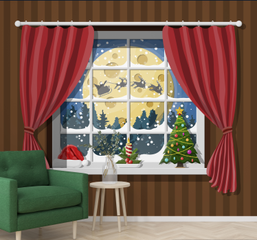 Mural de pared navidad escena navideña en ventana - TenVinilo
