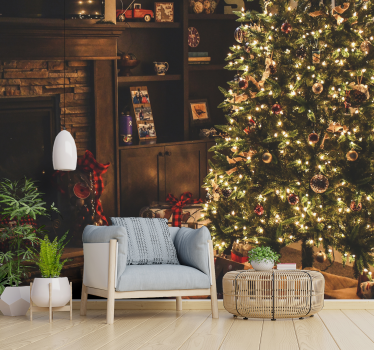 Mural de pared navidad iluminación del árbol festivo - TenVinilo