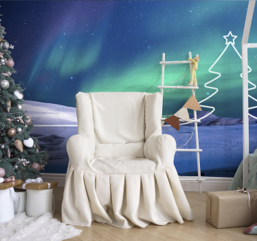 Mural de pared navidad paisaje de auroras boreales - TenVinilo