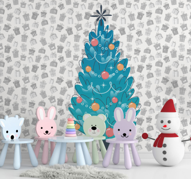 Mural de pared navidad reunión festiva de animales - TenVinilo