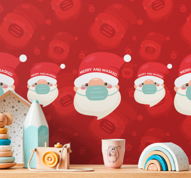 Mural de pared navidad santa con mascarilla - TenVinilo