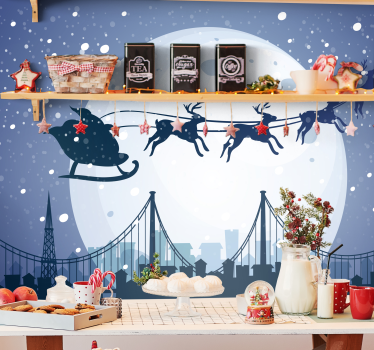 Mural de pared navidad silueta del trineo de papá noel - TenVinilo