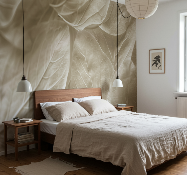 Mural habitación matrimonio grandes hojas beige - TenVinilo