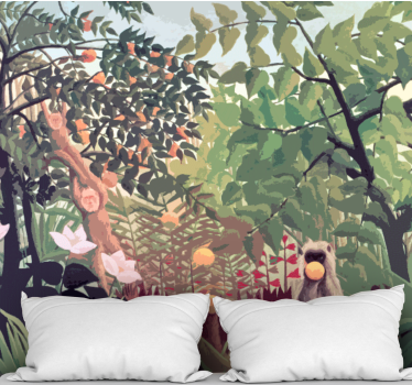 Mural habitación matrimonio monos tropicales relajantes - TenVinilo