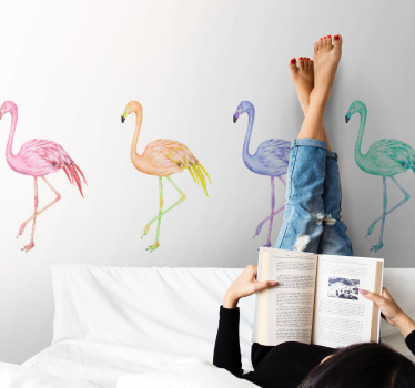 Mural habitación matrimonio siluetas de flamencos familia - TenVinilo