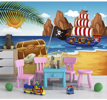 Mural infantil pared barco de piratas tesoro - TenVinilo