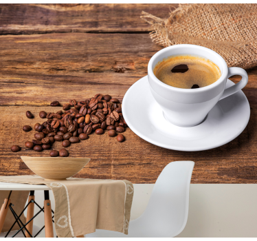 Papel pintado madera taza y granos café - TenVinilo