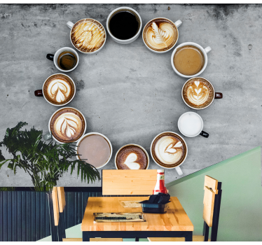Mural moderno Diferentes tazas de café en círculo - TenVinilo