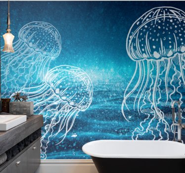 Mural para baño danza elegante de las medusas - TenVinilo