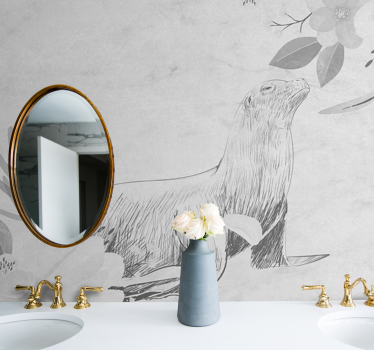 Mural para baño foca entre flores - TenVinilo
