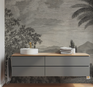 Mural para baño paisaje natural gris - TenVinilo