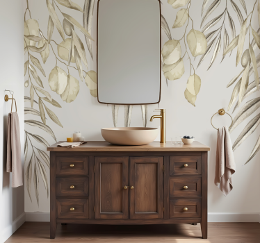 Mural para baño palma beige suave - TenVinilo