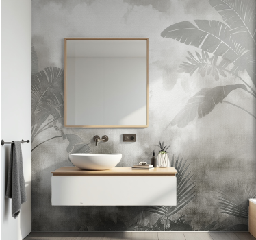 Mural para baño palmas blancas y negras - TenVinilo