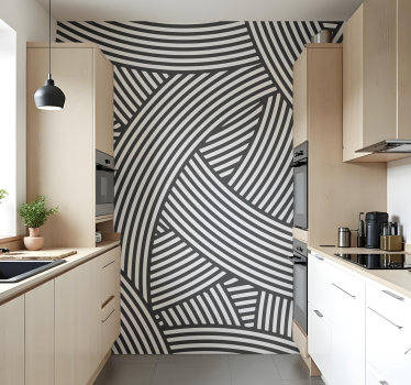 Mural para cocina entrelazando líneas blancas y negras - TenVinilo
