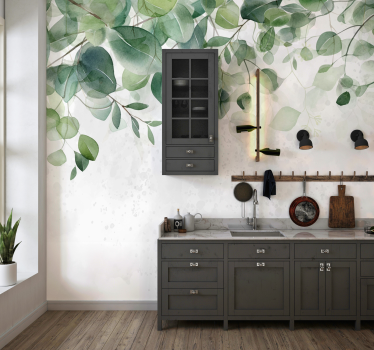 Mural para cocina suaves ramitas verdes - TenVinilo