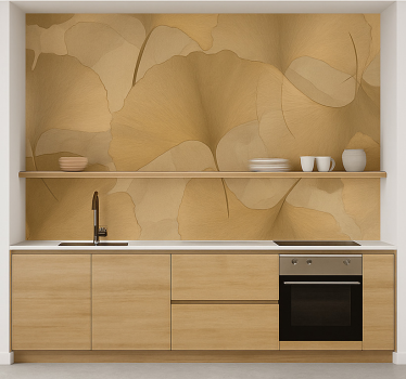 Mural para cocina superposición de ginko dorado - TenVinilo