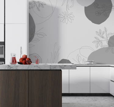 Mural para cocina tonos grises botánicos - TenVinilo