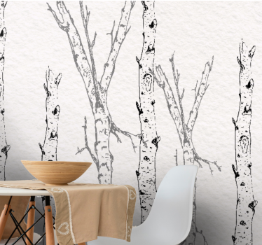 Mural para comedor Árboles con dibujos de corteza - TenVinilo