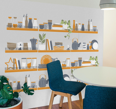 Mural para comedor estantería elegante - TenVinilo