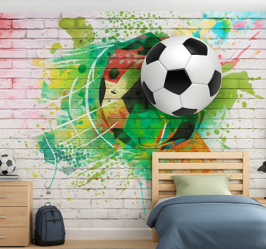 Mural para dormitorio juvenil balón de fútbol multicolor - TenVinilo