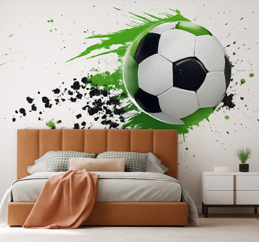 Mural para dormitorio juvenil balón de fútbol verde - TenVinilo