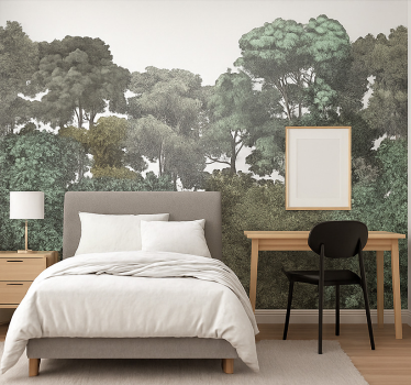Mural para dormitorio juvenil elegante motivo de selva tropical - TenVinilo