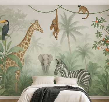Mural para dormitorio juvenil elegantes animales de safari - TenVinilo