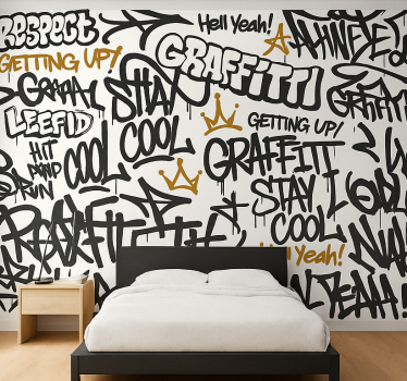 Mural para dormitorio juvenil grafiti en blanco y negro - TenVinilo