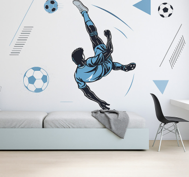 Mural para dormitorio juvenil jugador azul disparando - TenVinilo