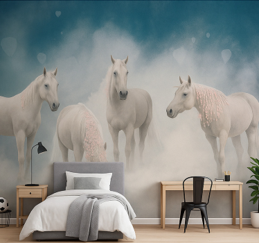 Mural para dormitorio juvenil caballos blancos mágicos - TenVinilo