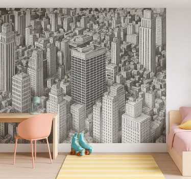 Mural para dormitorio juvenil visión general en blanco y negro - TenVinilo