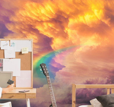 Mural para habitación juvenil Nubes al atardecer con arcoiris - TenVinilo