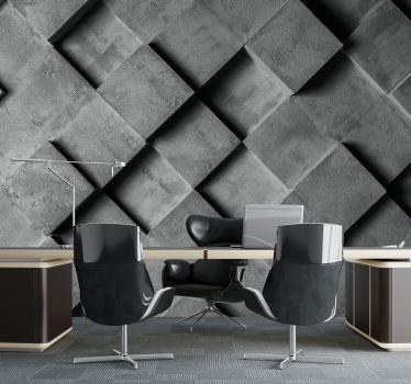 Papel pintado oficina 3D cuadrados negros - TenVinilo