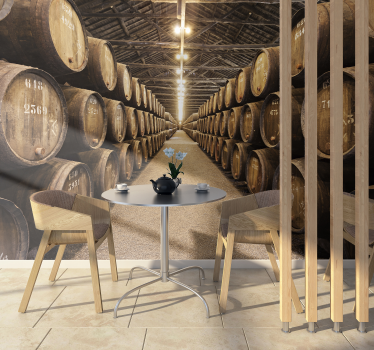 Mural para cocina patrón de barriles de vino - TenVinilo