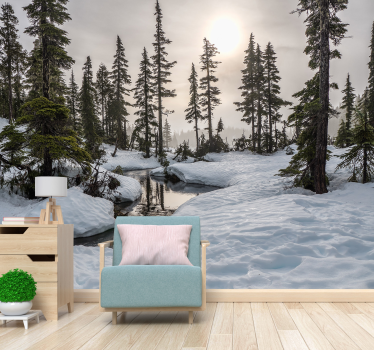 Papel pintado salón paisaje nevado con sol de invierno - TenVinilo