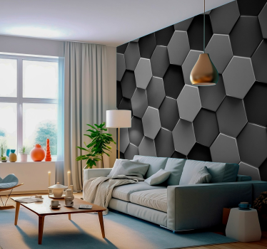 Fotomural salón hexágonos 3D - TenVinilo