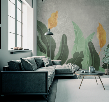 Papel pintado salón las plantas en el concreto - TenVinilo